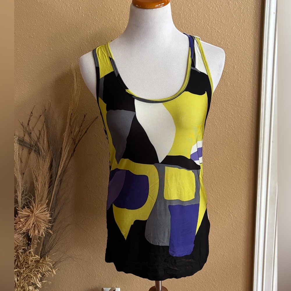 Kenneth Cole Yellow and Black Abstract Tank Top Size Small